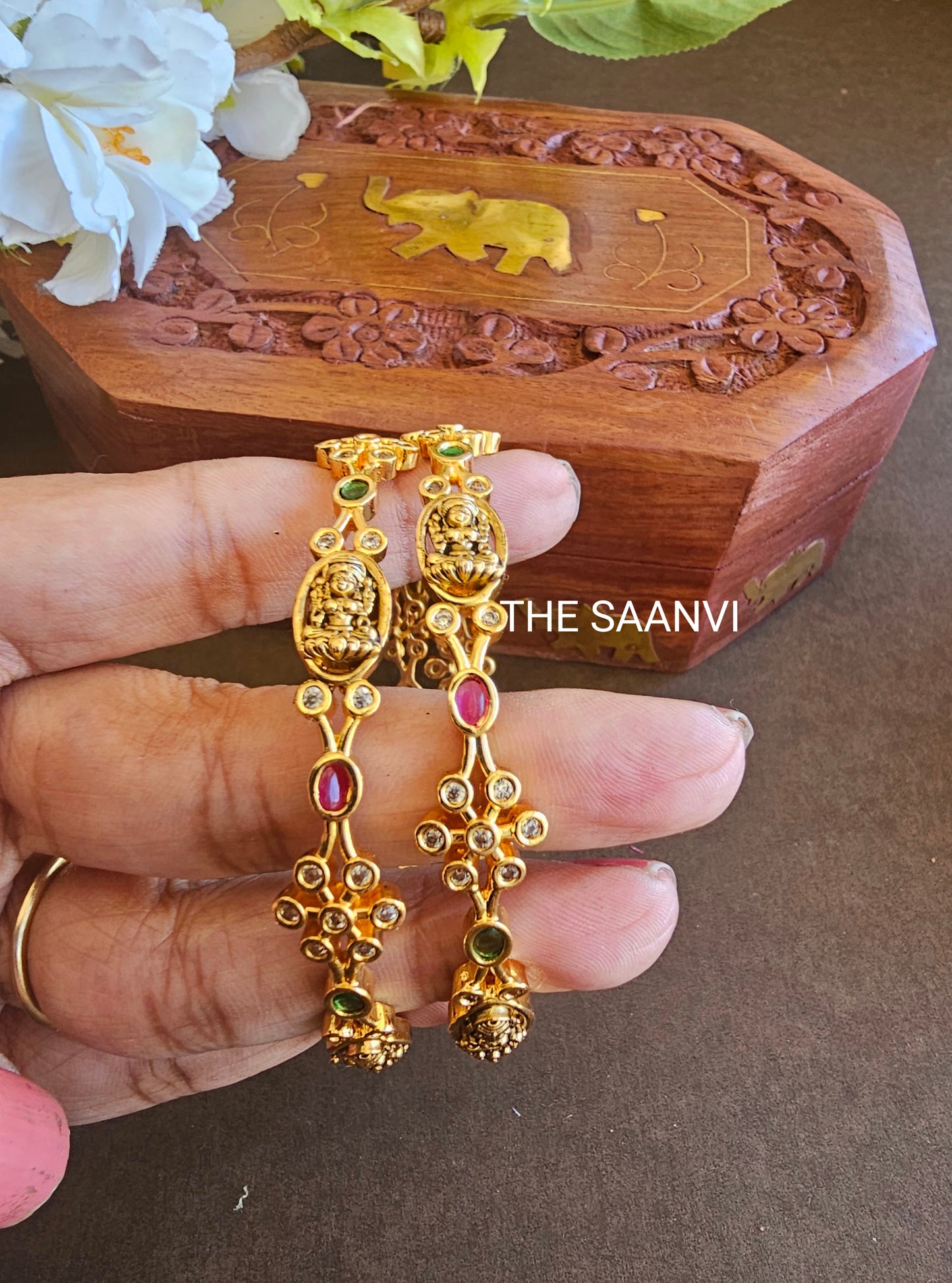 MULTICOLOURED STONE GODDESS BANGLES (SET OF 2 )