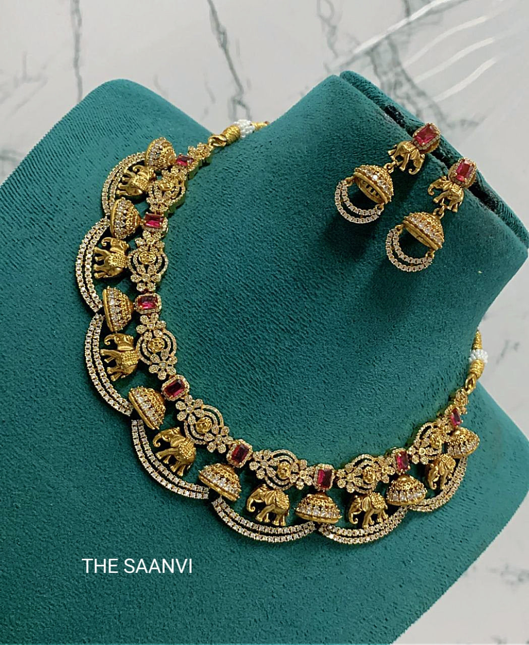 VINAYA AMERICAN DIAMOND RED STONE NECKLACE SET