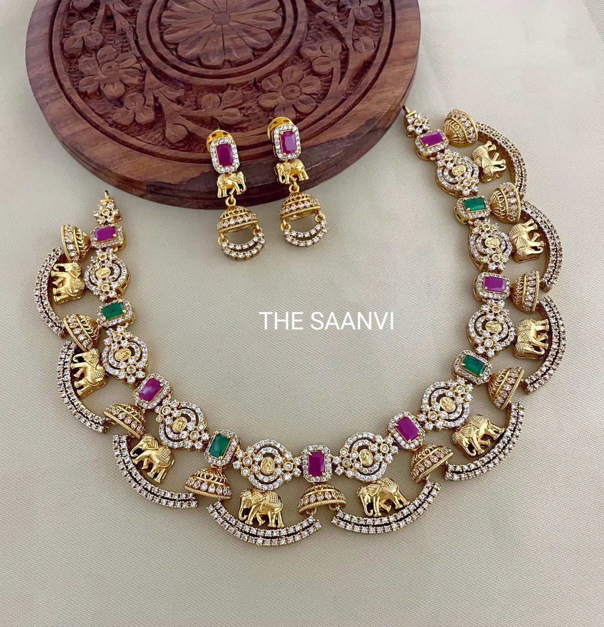PREMIUM ELEPHANT DESIGN AD STONE NECKLACE SET