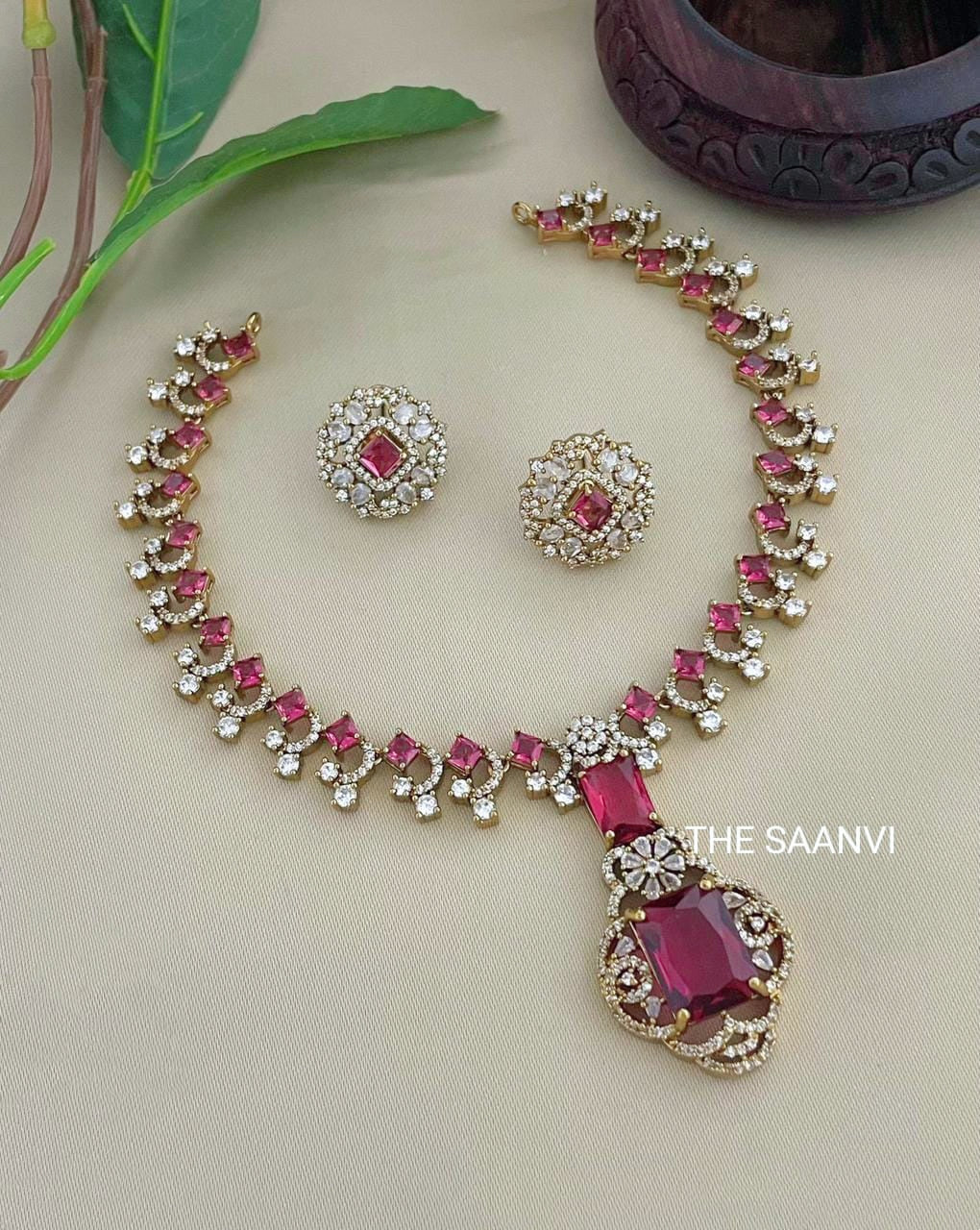 NITA AMBANI REPLICA RED AD STONE NECKLACE SET