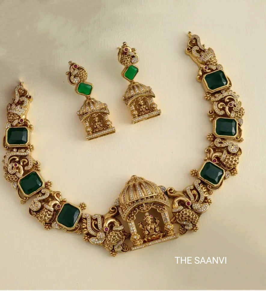 DEVI EMERALD ANTIQUE DESIGNER NECKLACE SET