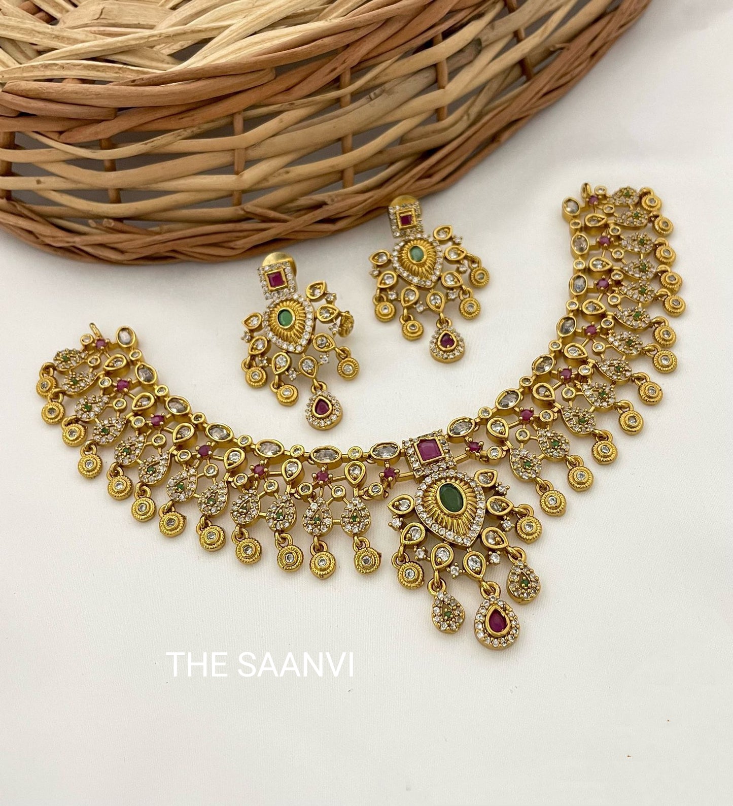 SWARNA AMERICAN DIAMOND STONE NECKLACE SET