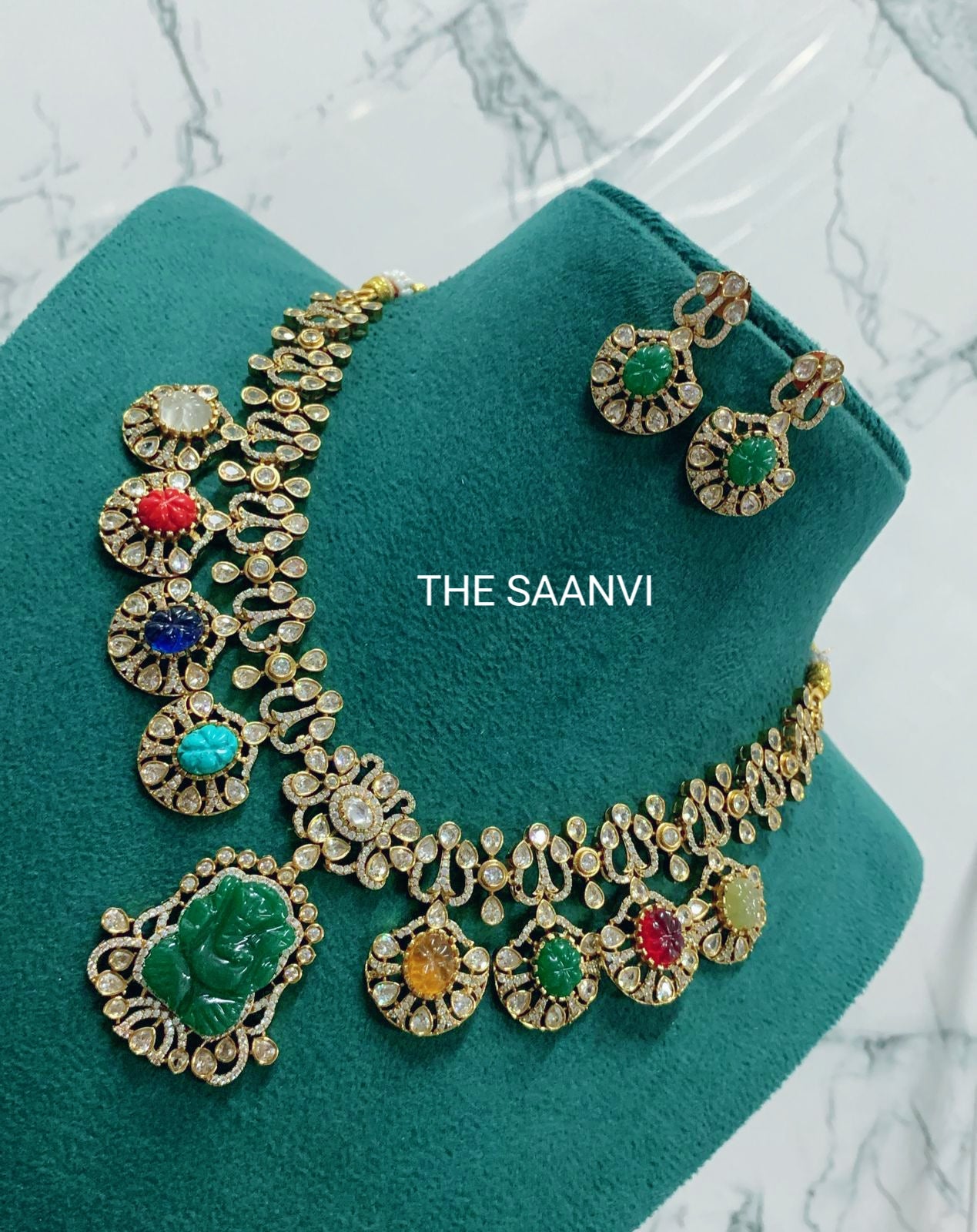 GANESHA MULTICOLOURED STONE DESIGNER NECKLACE SET