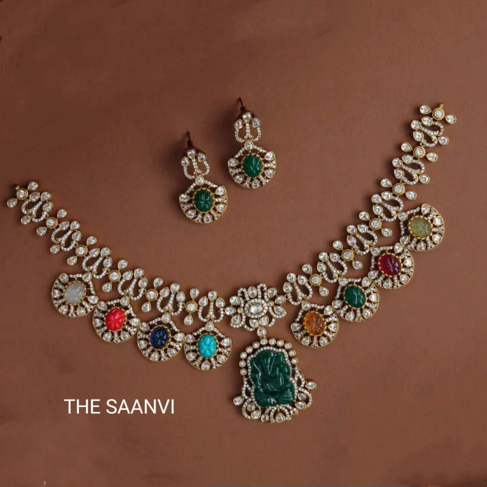 GANESHA MULTICOLOURED STONE DESIGNER NECKLACE SET