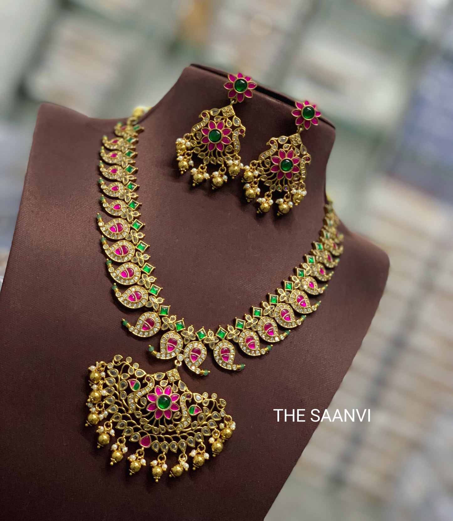 DEVIKA PREMIUM TEMPLE JADAU MANGO DESIGN NECKLACE SET
