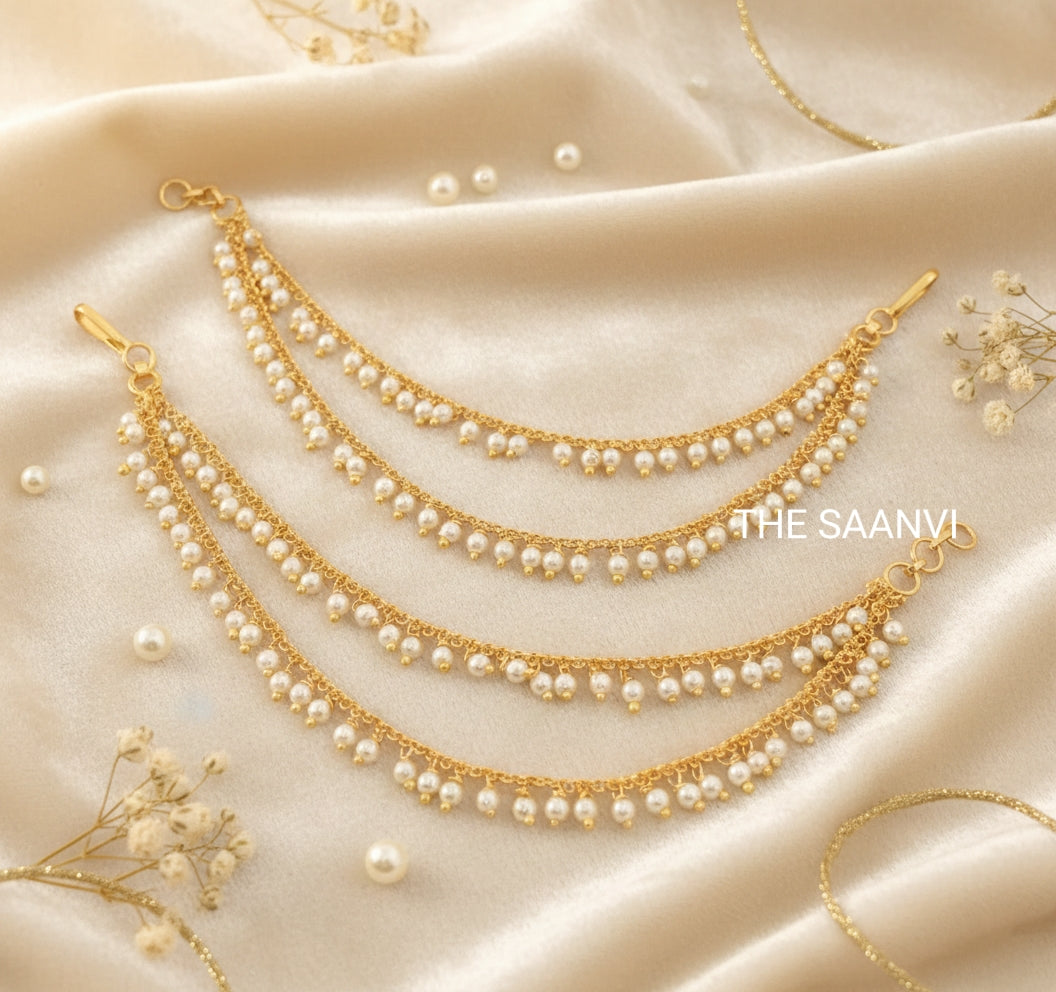 ANTIQUE TWO LAYER PEARL EAR CHAINS