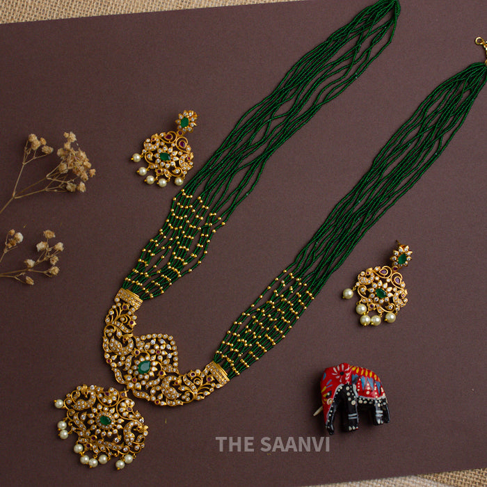 TANVI ANTIQUE GREEN BEADED HARAM SET