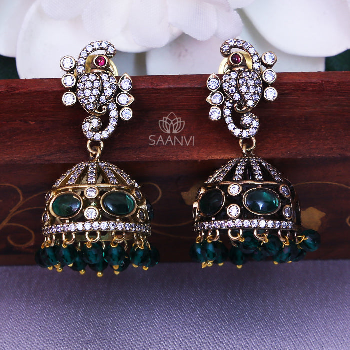 PEACOCK VICTORIAN DIAMOND STONE JHUMKA