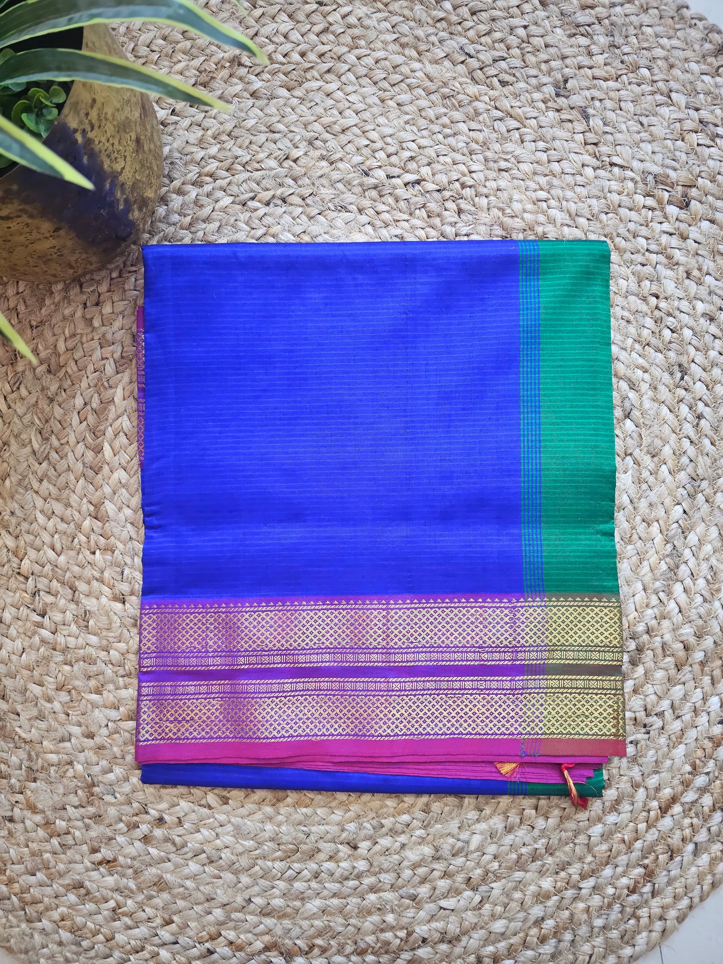 ROYAL BLUE WITH GREEN CHETTINAD COTTON SAREE