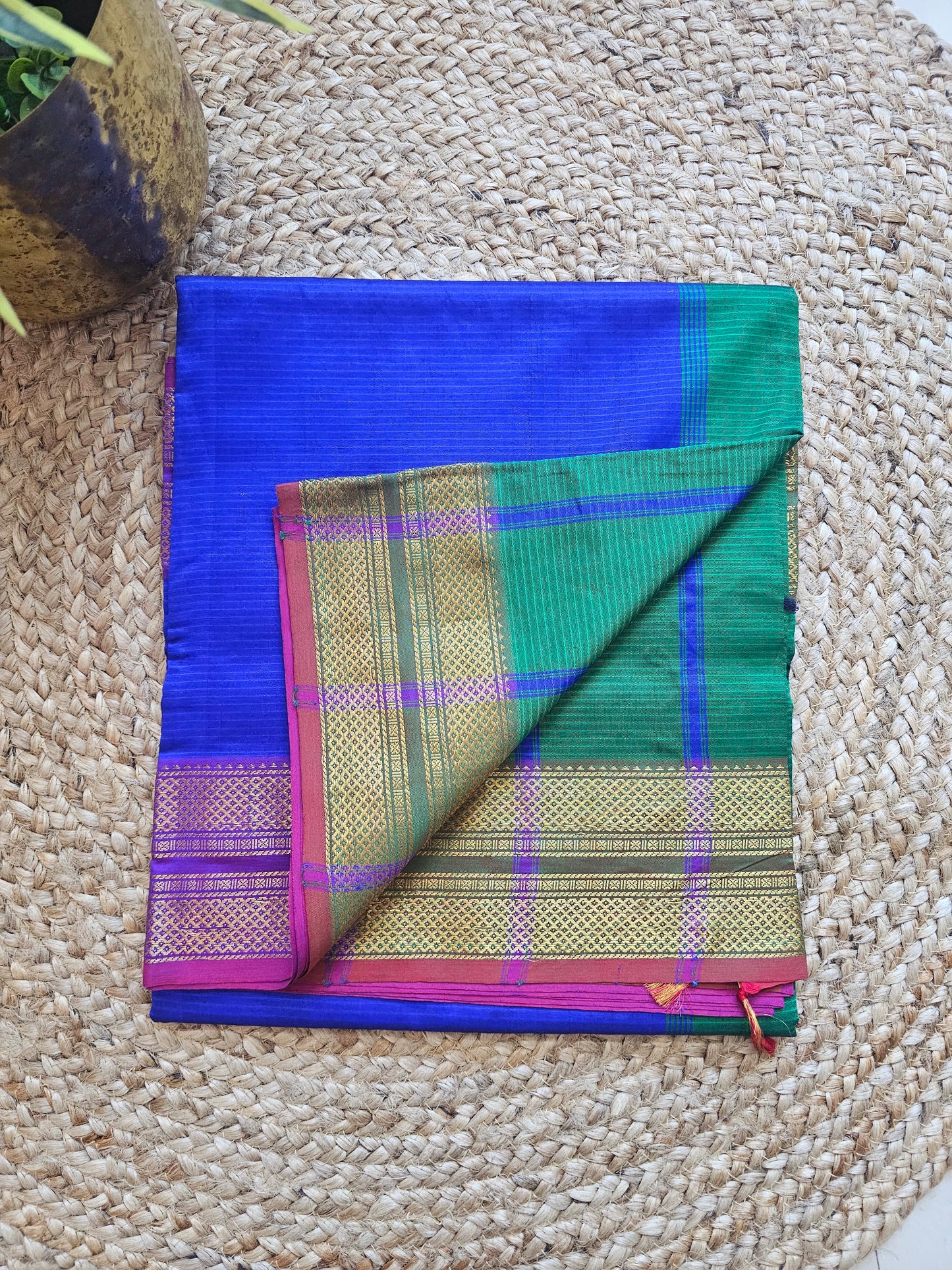 ROYAL BLUE WITH GREEN CHETTINAD COTTON SAREE