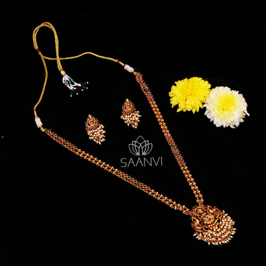 DEVI ANTIQUE TWO LAYER HARAM WITH CLUSTER PEARL DROPS