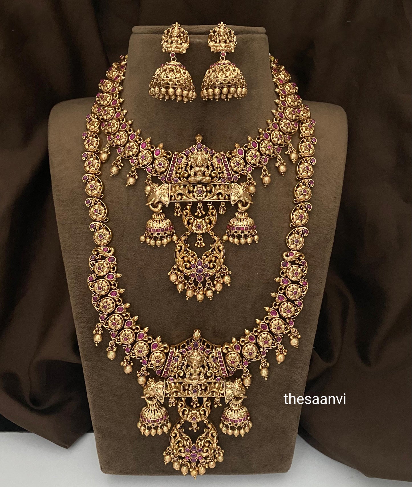 PREMIUM QUALITY MATT FINISH LAKSHMI NECKLACE &HARAM COMBO 1