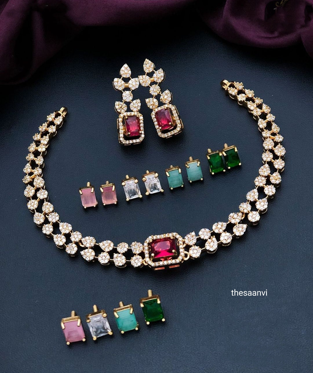 SAHANA INTERCHANGEABLE CENTRE STONE CHOKER IN 5 COLOURS