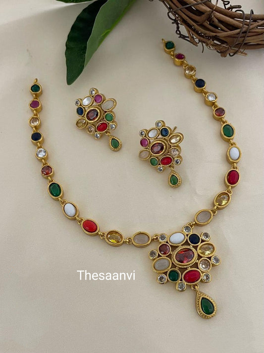 NAVARATNA STONES NECKLACE SET