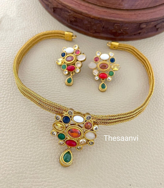 NAVARATNA STONES CHOKER SET