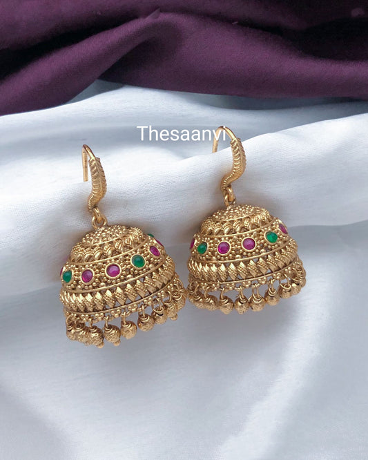 HOOK JHUMKA WITH GOLD BEADS