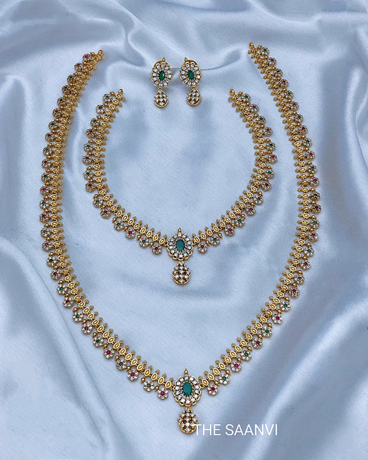 AMERICAN DIAMOND STONE NECKLACE &HARAM COMBO SET