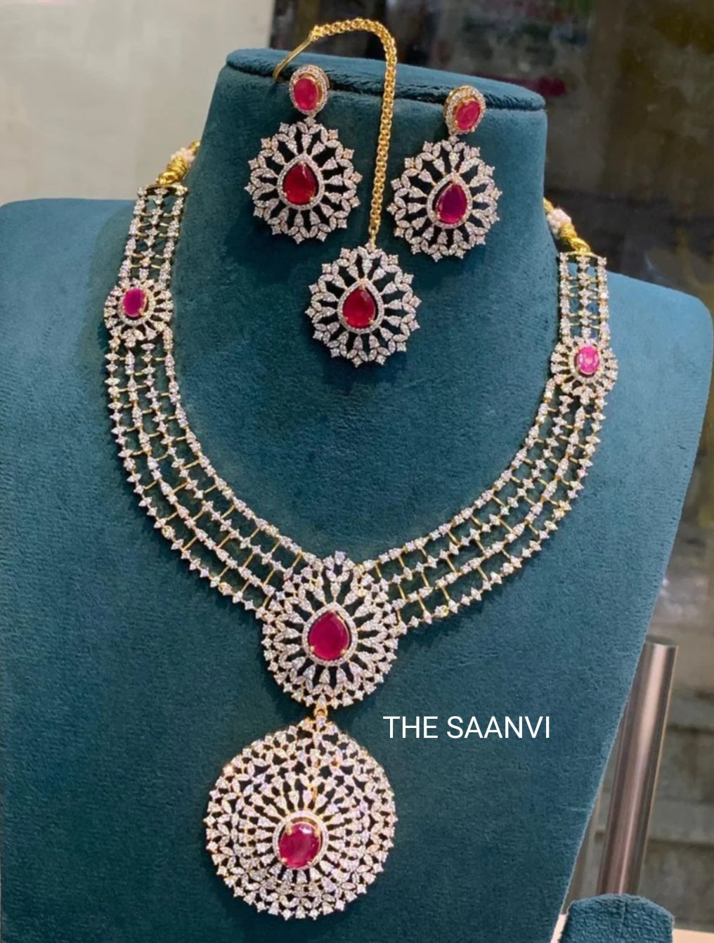 TANVI AMERICAN DIAMOND WITH DETACHABLE PENDANT HARAM SET