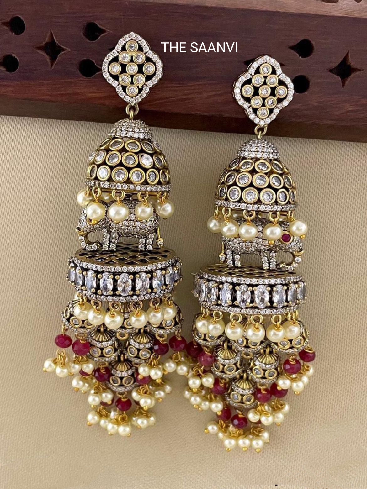 PREMIUM AMERICAN DIAMOND STONE HEAVY JHUMKAS