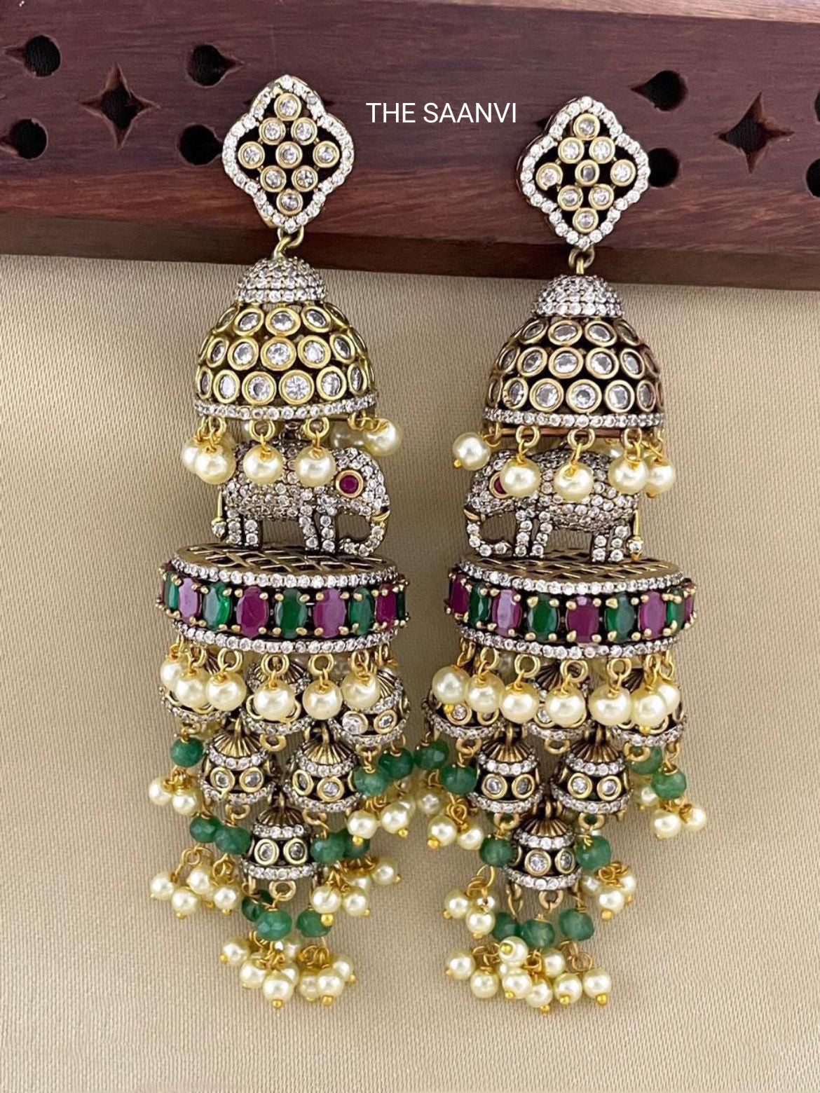 PREMIUM AMERICAN DIAMOND STONE HEAVY JHUMKAS