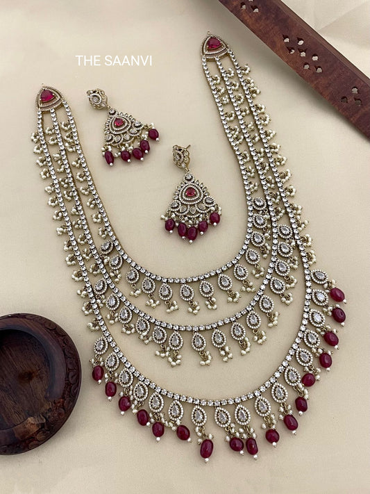 PREMIUM AMERICAN DIAMOND THREE LAYER HARAM SET