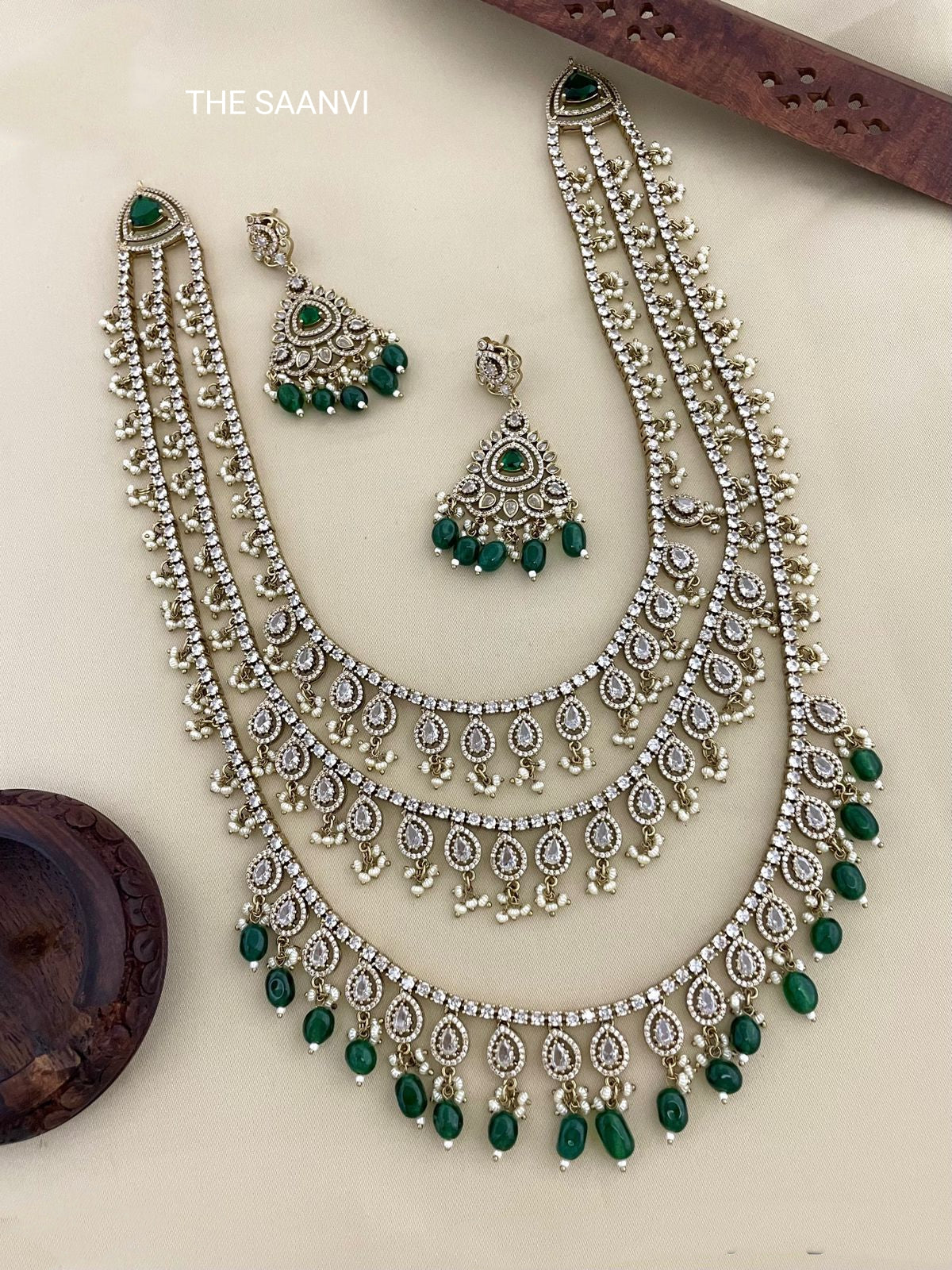 PREMIUM AMERICAN DIAMOND THREE LAYER HARAM SET