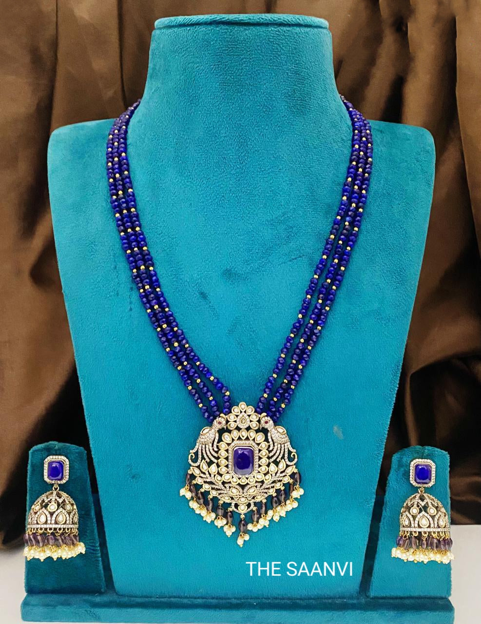 CLARA VICTORIAN DIAMOND KUNDAN STONES NAVYBLUE BEADED HARAM SET