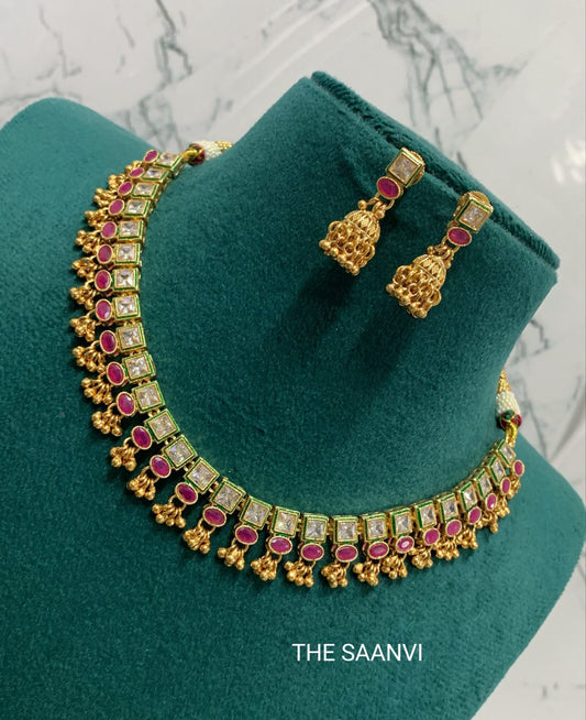 JIYA PREMIUM KUNDAN RUBY STONE NECKLACE SET