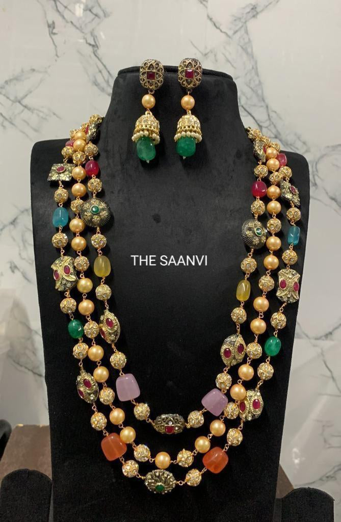 MANSA JAIPUR GEMS THREE LAYER HARAM SET