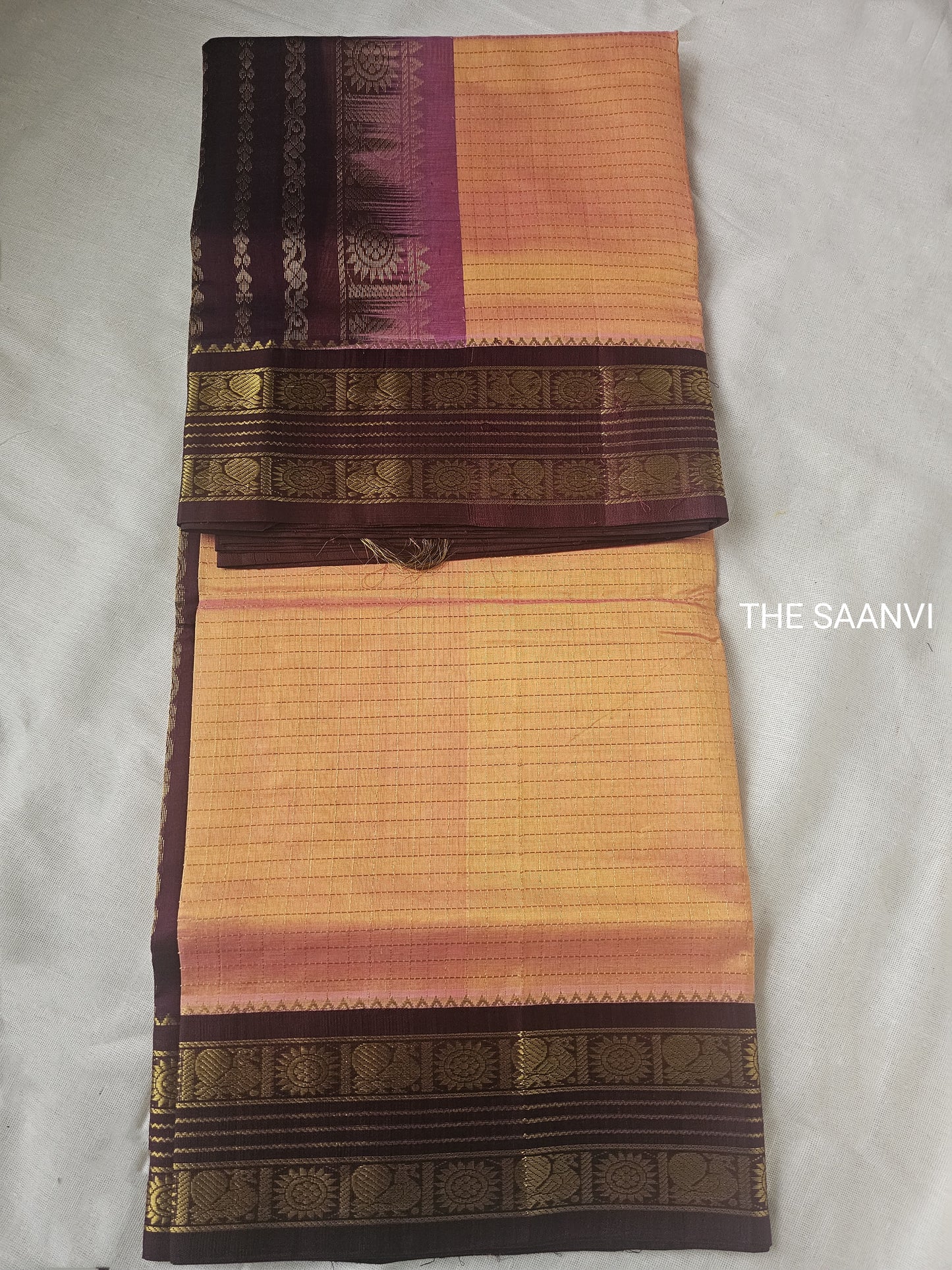 PEACH & PLUM PURE SILK COTTON KOARVAI SAREE