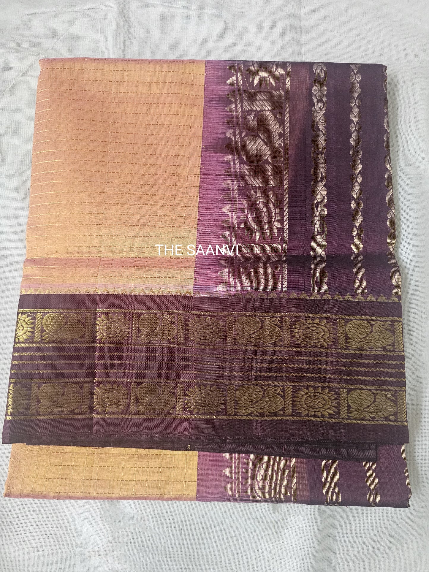 PEACH & PLUM PURE SILK COTTON KOARVAI SAREE