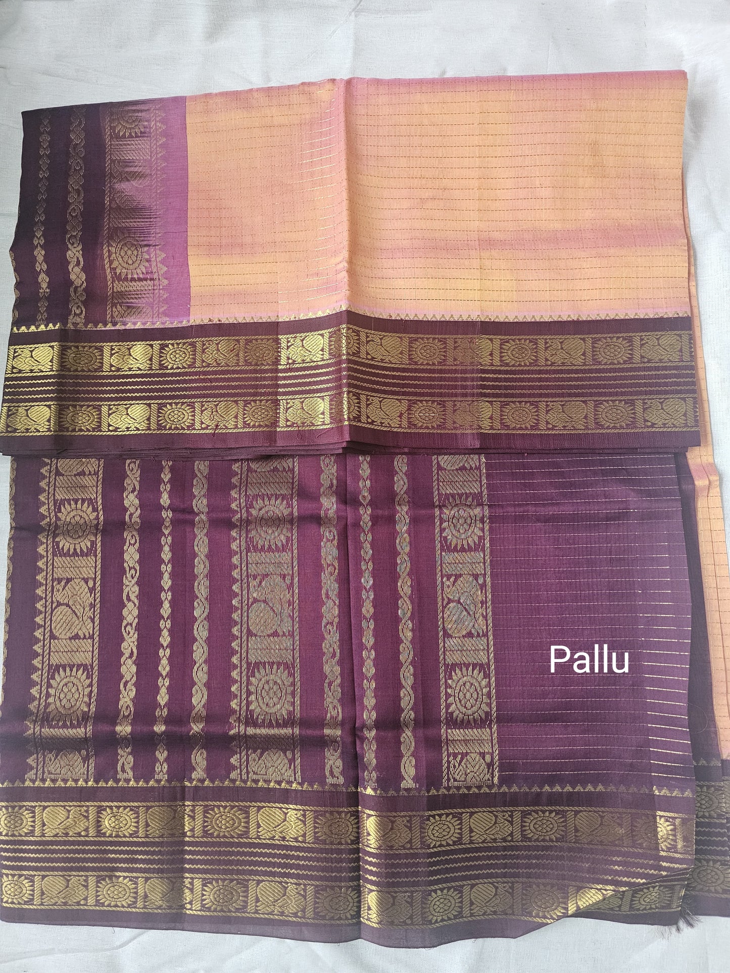 PEACH & PLUM PURE SILK COTTON KOARVAI SAREE