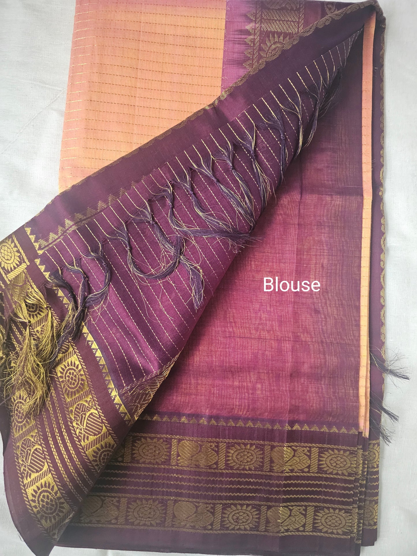 PEACH & PLUM PURE SILK COTTON KOARVAI SAREE