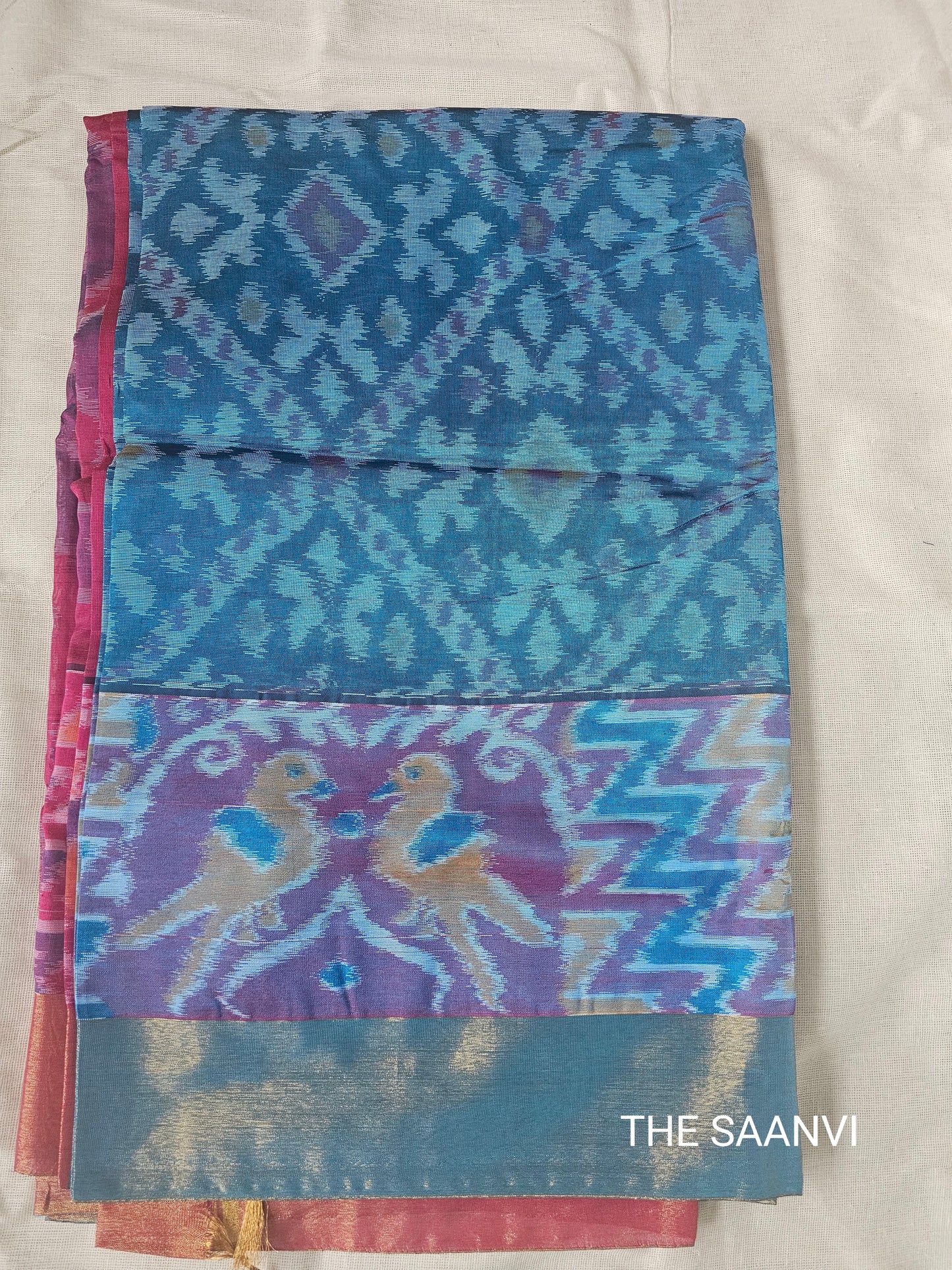 BLUE &PINK POCHAMPALLI SEMI SILK COTTON SAREE