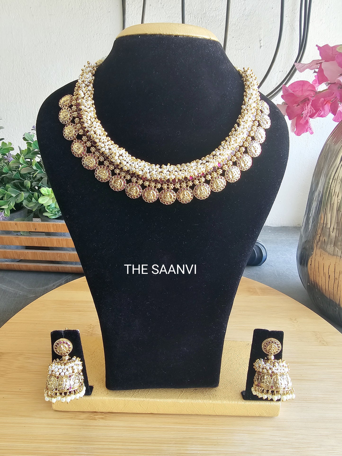 CLUSTER PEARL COIN NECKLACE SET