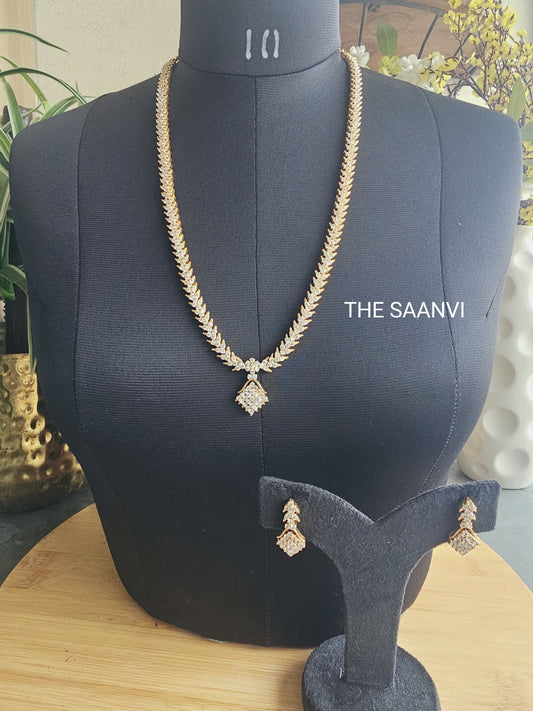 PREMIUM AMERICAN DIAMOND STONE LONG NECKPIECE SET ( WITH BACKCHAIN)