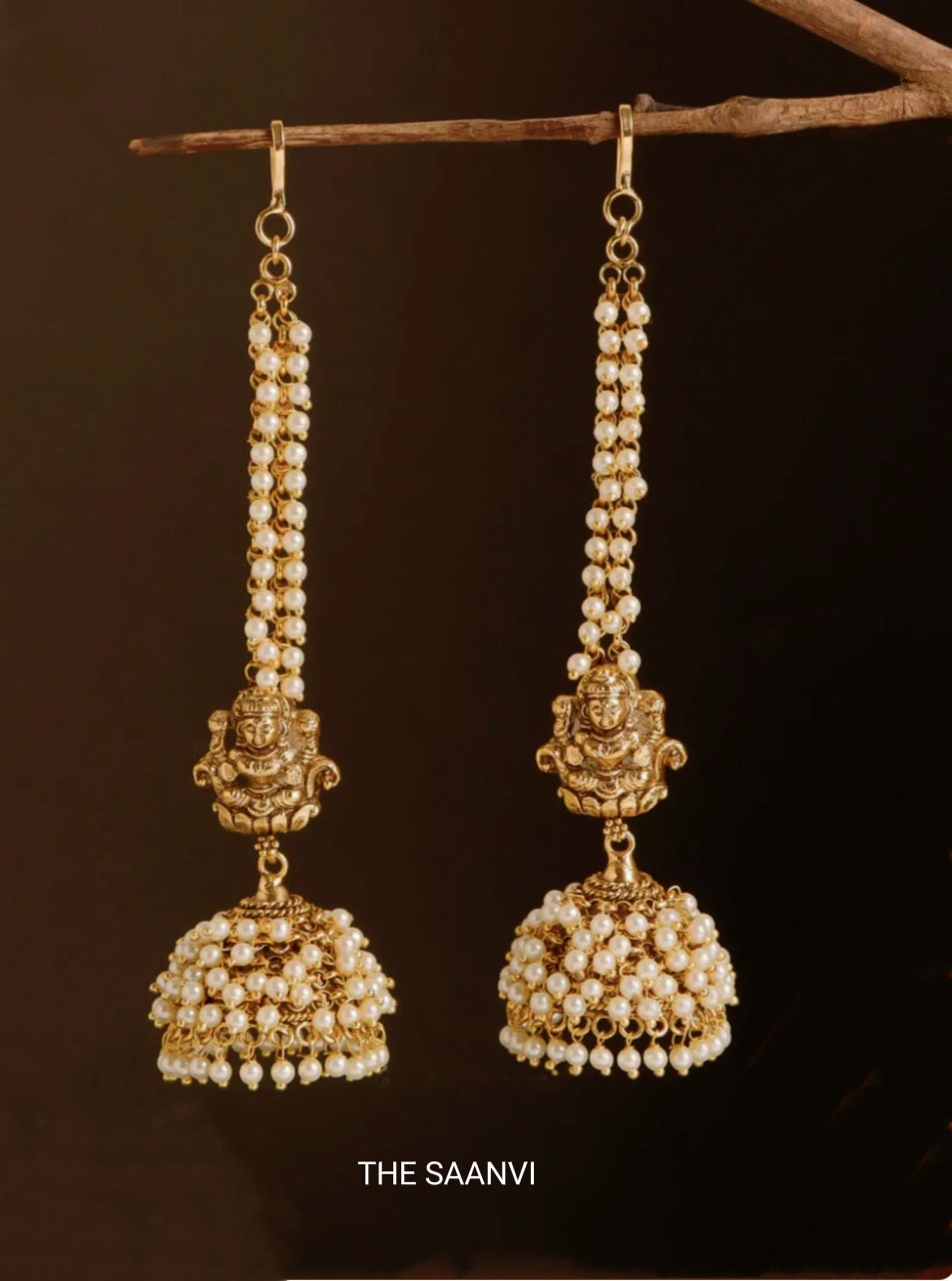 CLUSTER PEARL JHUMKAS WITH ATTACHED EARCHAIN