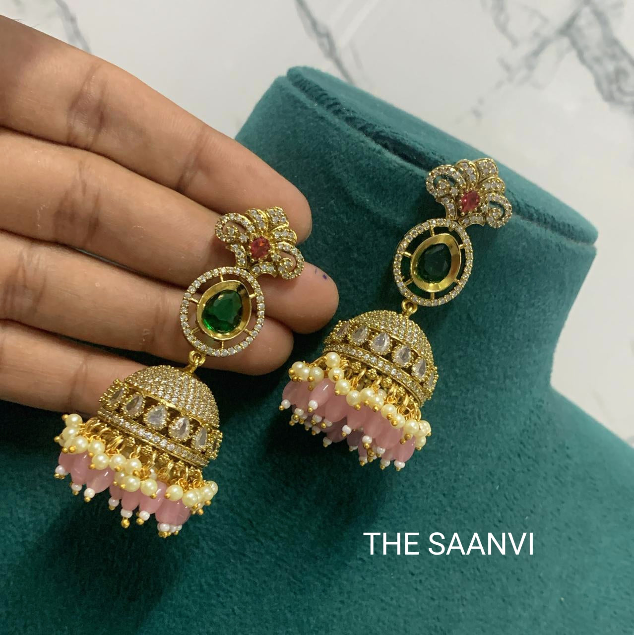 PREMIUM DESIGNER BEADED JHUMKA( PINK )