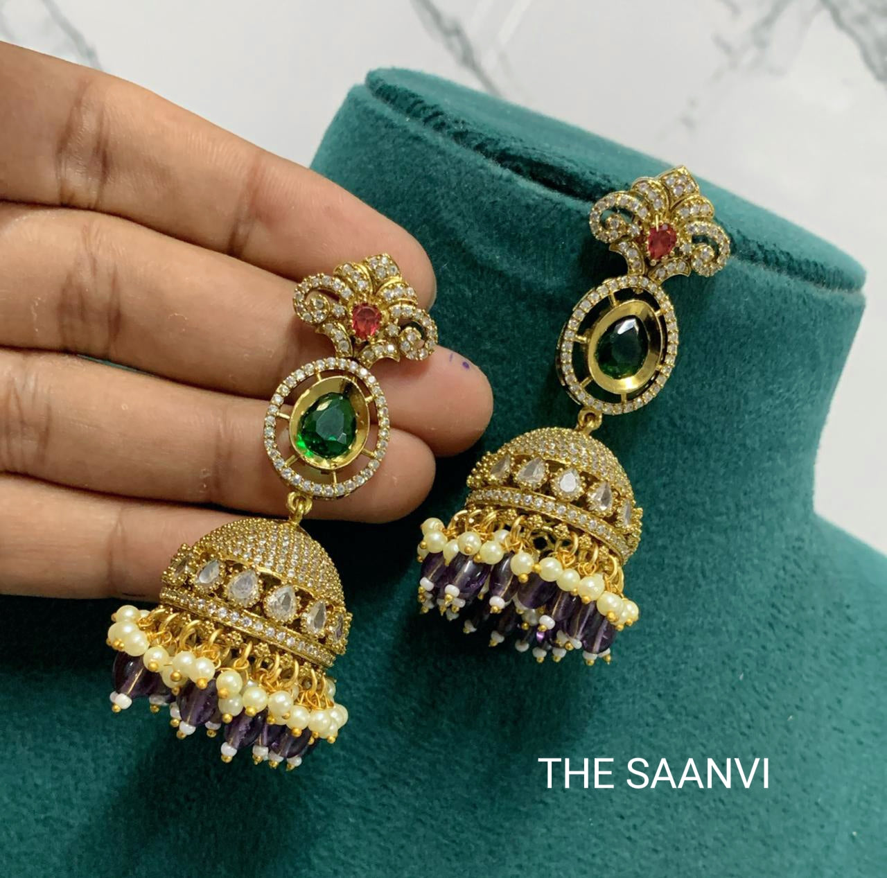 PREMIUM DESIGNER BEADED JHUMKA ( PURPLE)