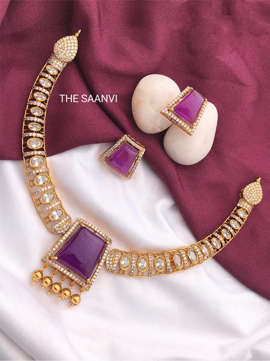 VIDHYA DESIGNER PURPLE STONE NECKLACE SET