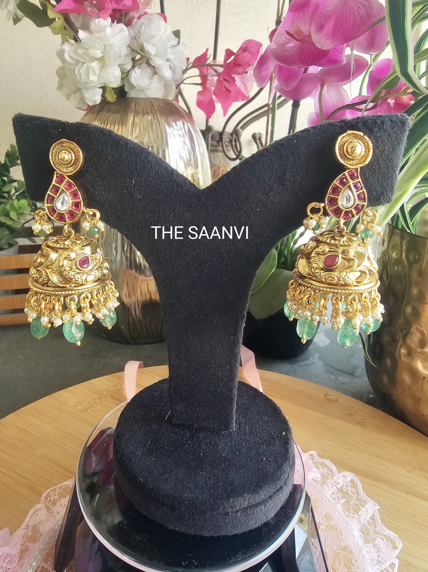 TWO- IN - ONE PREMIUM KEMPSTONE JHUMKA