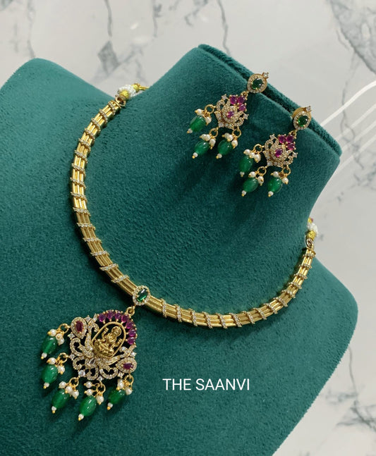 DEVI PREMIUM ZIRCON JADAU DESIGNER ATTIGAI SET( VICTORIAN POLISH)