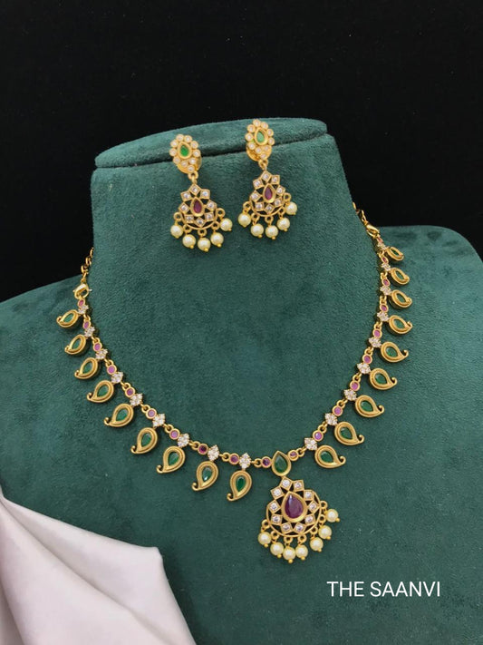 RADHA PREMIUM MANGO DESIGN NECKLACE SET