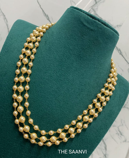 THREE-LAYER PEARL LONG NECKPIECE ( WITHOUT EARRINGS)
