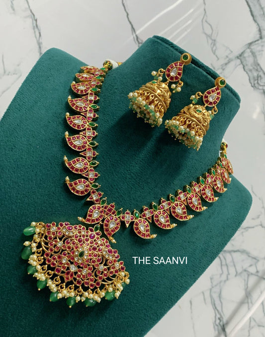 TWO IN ONE PREMIUM KEMPSTONE NECKLACE SET (MULTICOLOURED &GREEN)
