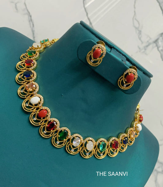 KAVIYA MULTICOLOURED STONE NECKLACE SET