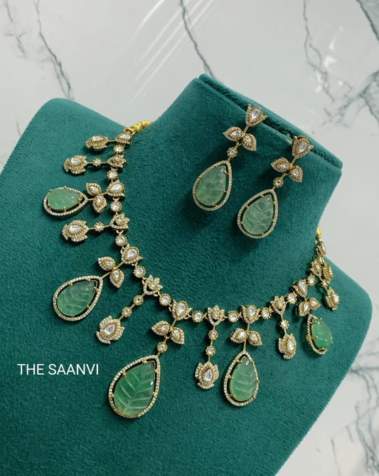 SAANYA PREMIUM MOSSANITE & KUNDAN DESIGNER NECKLACE SET