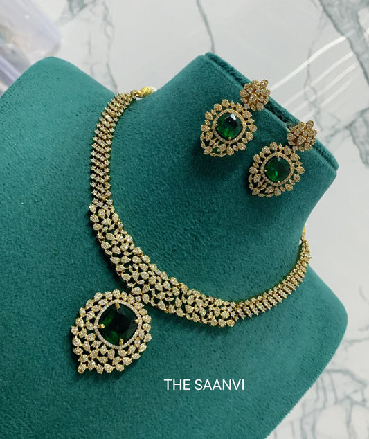 ZIVA PREMIUM EMERALD AD STONE NECKLACE SET