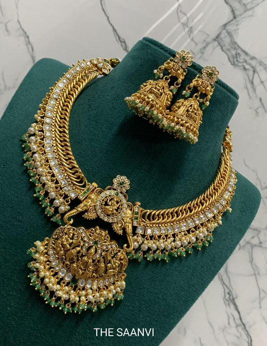 NIBA PREMIUM ANTIQUE JADAU GAJALAKSHMI  NECKLACE SET