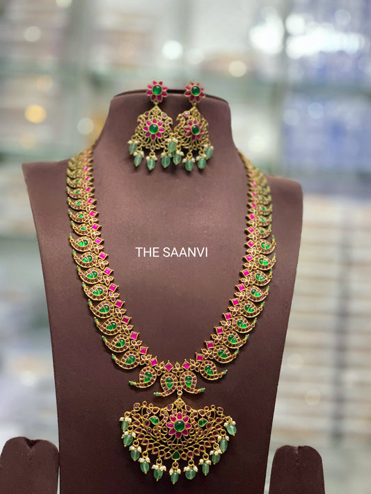 DEVIKA PREMIUM JADAU MANGO DESIGN HARAM SET